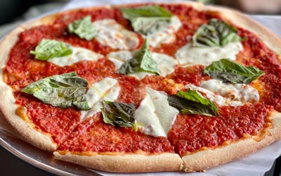 Tranquility Brewing's famous margherita pizza